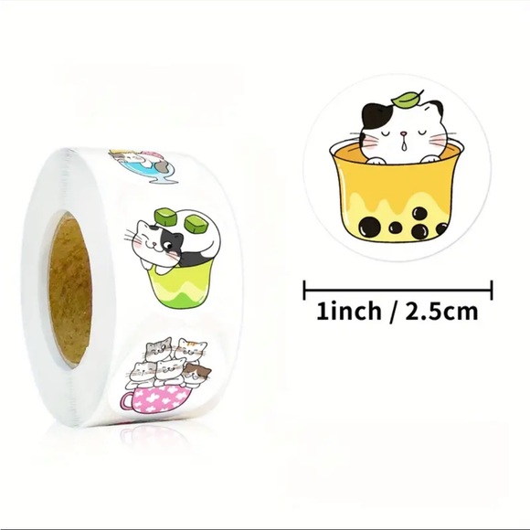 Roll of 500 Playful Kitty Cats in Cups and Mugs Cute - Picture 7 of 7